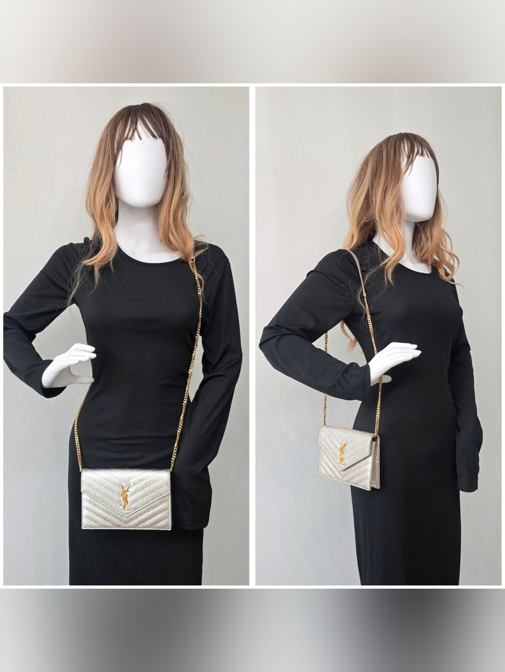 Auth YSL Yves Saint Laurent Grain De Poudre Chevron Envelope Woc - Picture 3 of 11
